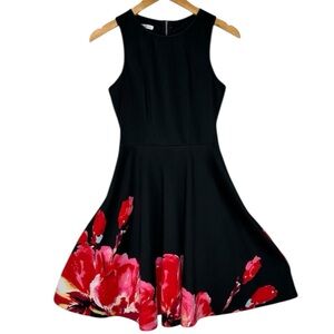 Maggy London Black Dress with Red Floral Design, Sz 6
